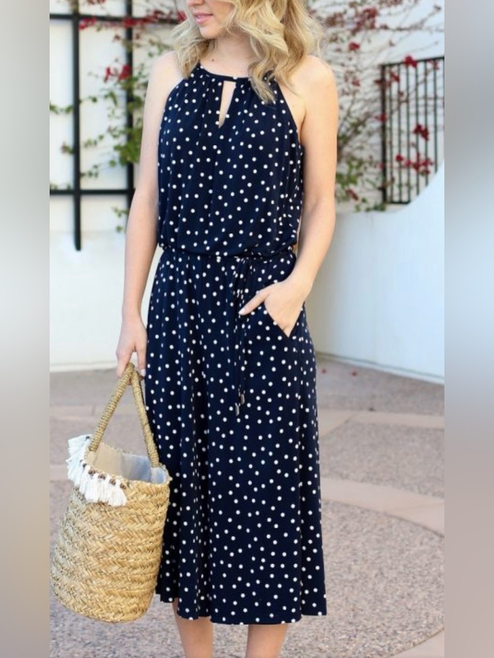 London Times Navy and White Polka Dot Cropped Wide Leg Jumpsuit | Size 4